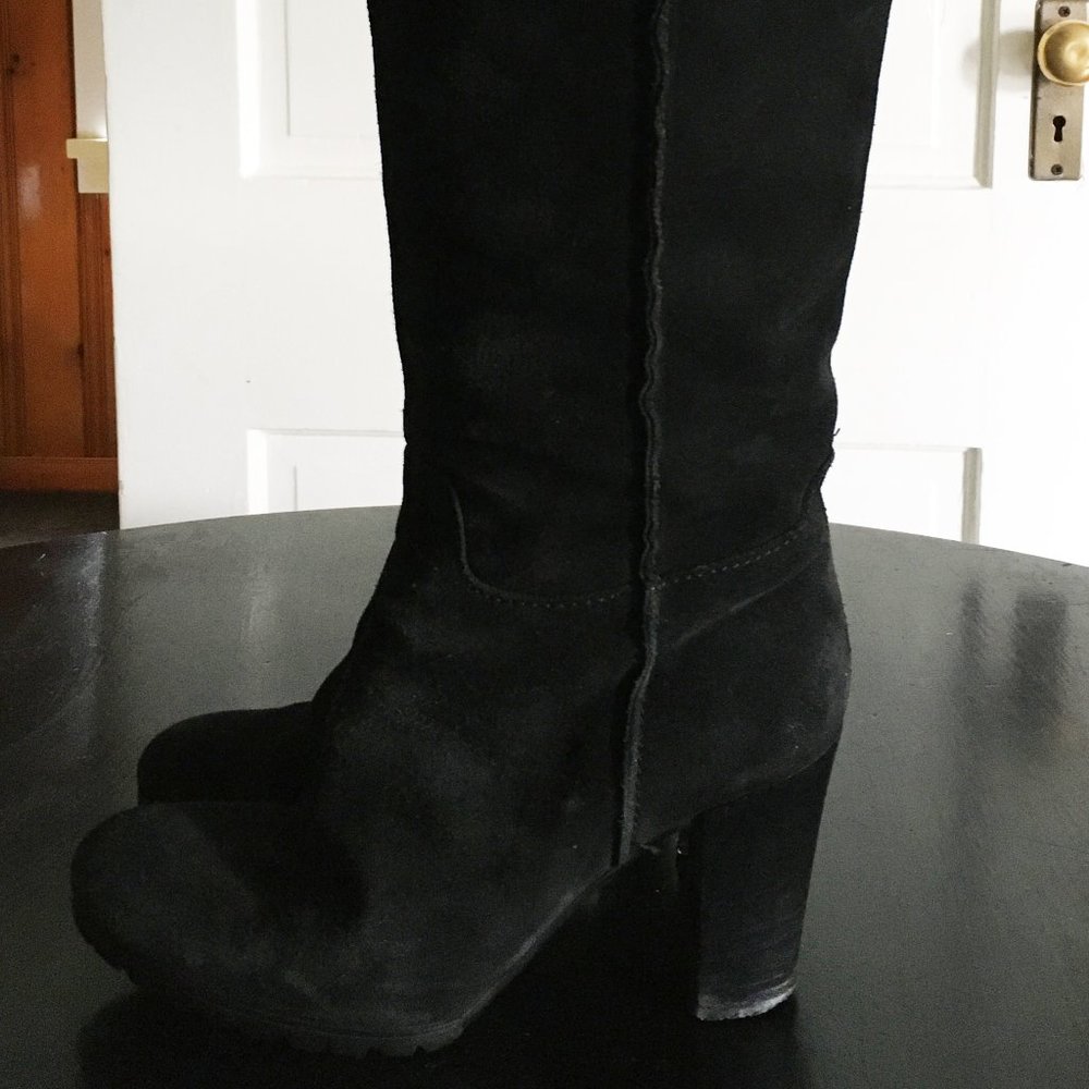 Suede Women's Tall Platform Boots, Black, US8/UK7